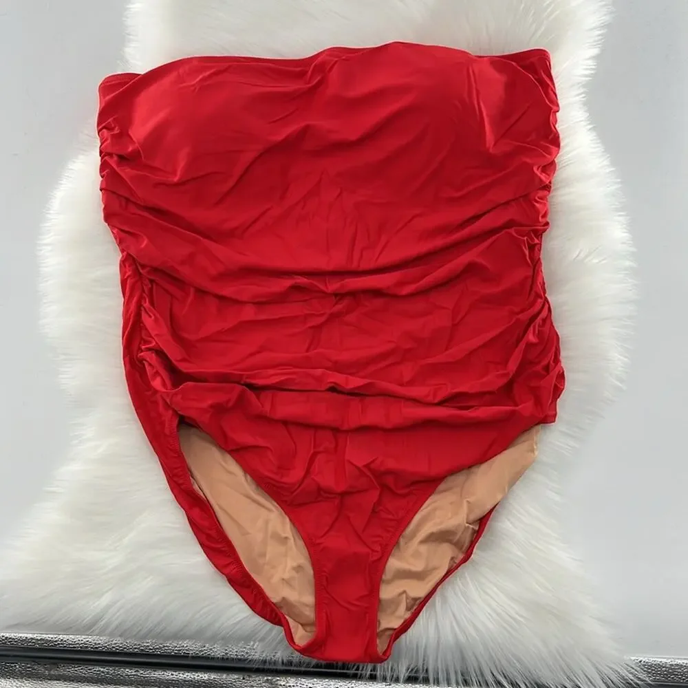 J.Crew Women's Ruched Bandeau One-Piece Swimsuit - Red - 22 - New with tags